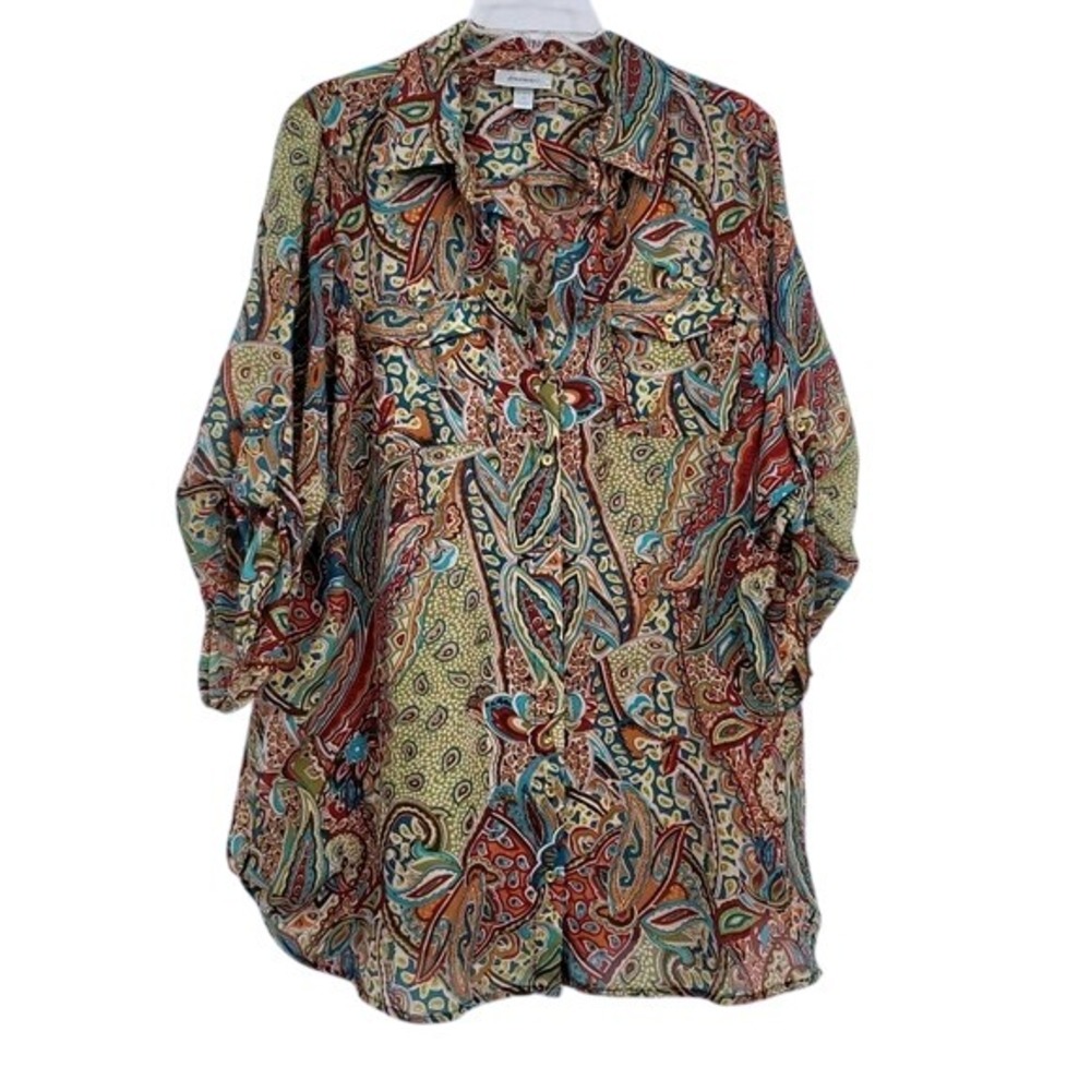 Dress Barn‎ Women 1X Paisley Long Sleeve Blouse Summer Boho Peasant Beach Y2K